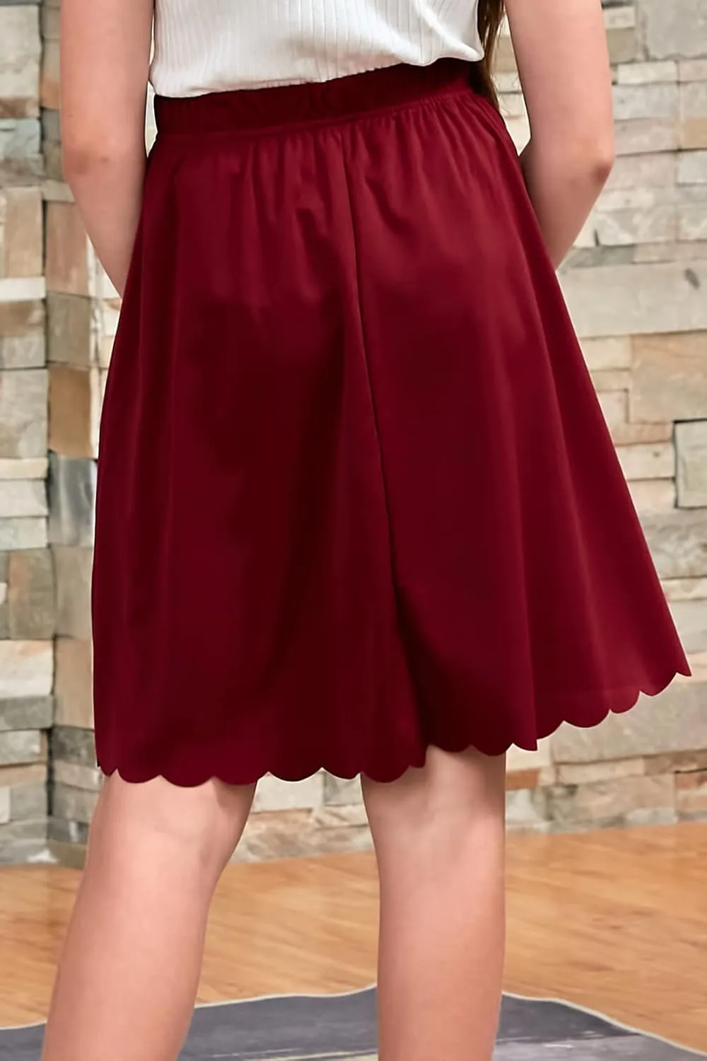 GORLYA Girls Casual Scallop Trim Hem Elastic Waist A-Line Swing Midi Skirt with Pockets for 4-14T