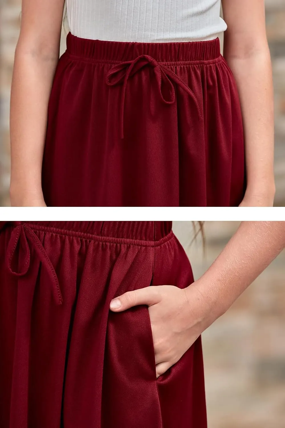 GORLYA Girls Casual Scallop Trim Hem Elastic Waist A-Line Swing Midi Skirt with Pockets for 4-14T