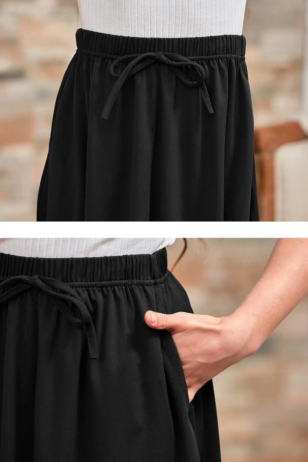 GORLYA Girls Casual Scallop Trim Hem Elastic Waist A-Line Swing Midi Skirt with Pockets for 4-14T