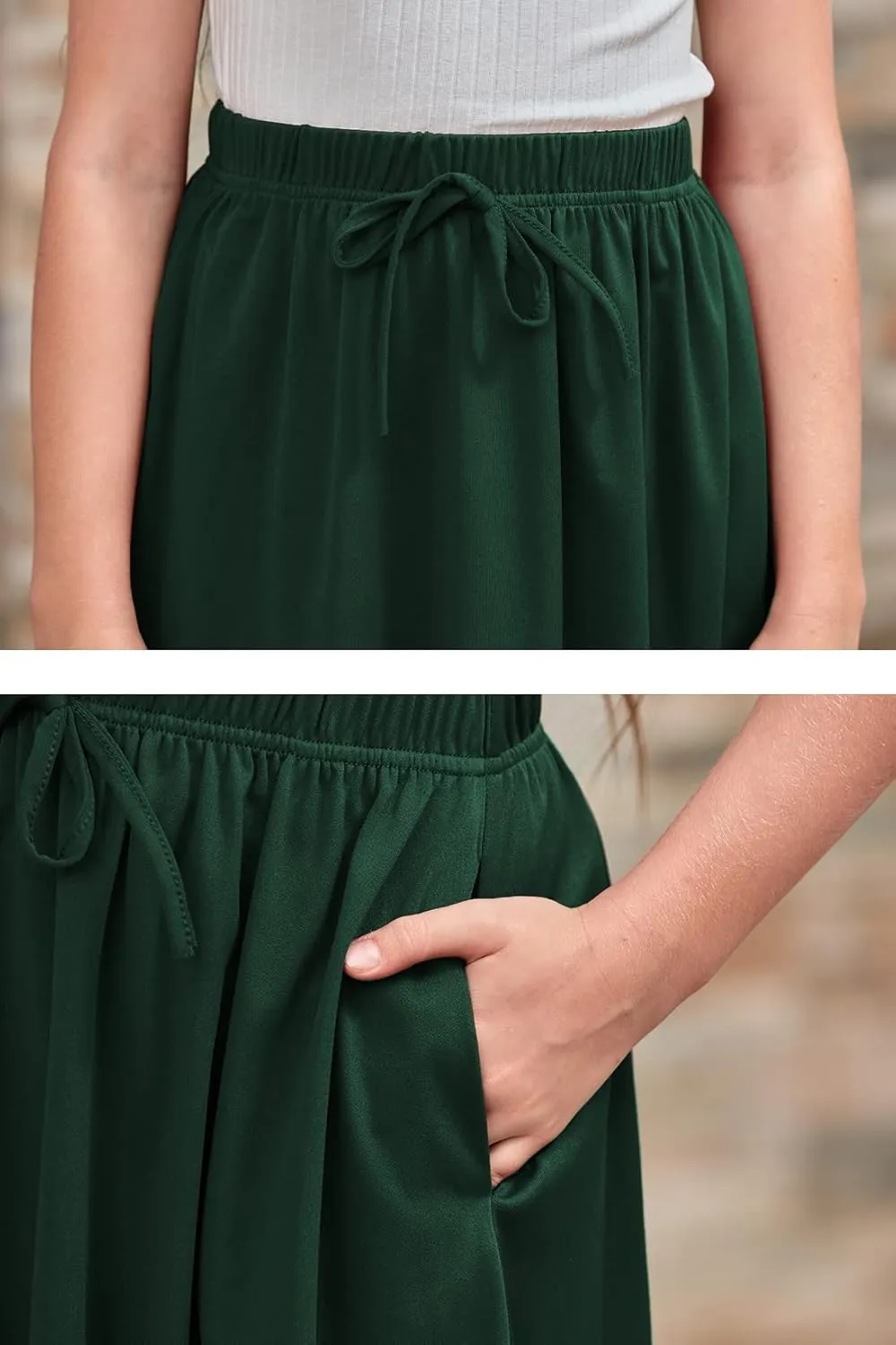 GORLYA Girls Casual Scallop Trim Hem Elastic Waist A-Line Swing Midi Skirt with Pockets for 4-14T