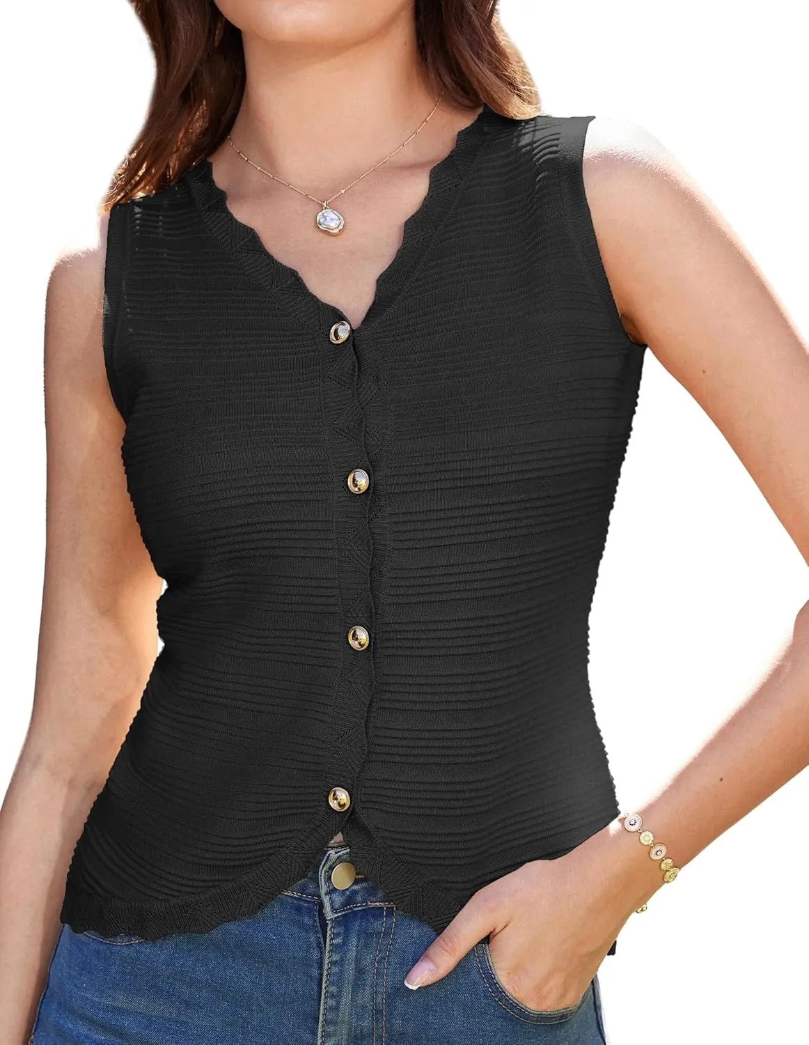 GRACE KARIN Women Sweater Vests Button Down Sleeveless Cardigan Casual V Neck Sweater Tops 2025 Spring Summer Outfits