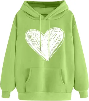 Graphic Hoodies for Teen Girls Women Heart Print Long Sleeve Oversized Pullover Cute Sweatshirts Plus Size Fashion Tops