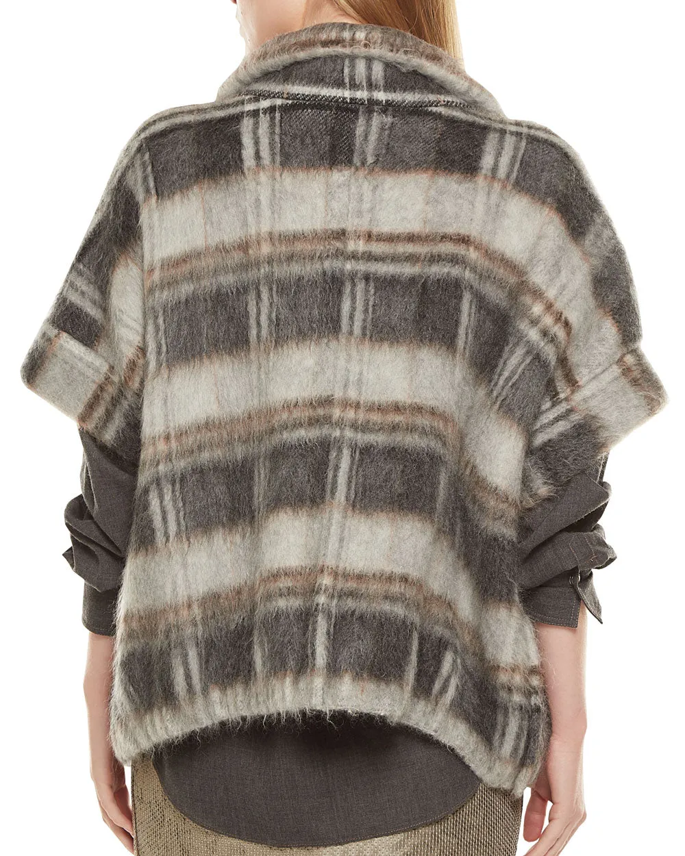 Grey Printed Mohair Check Short Sleeve Jacket