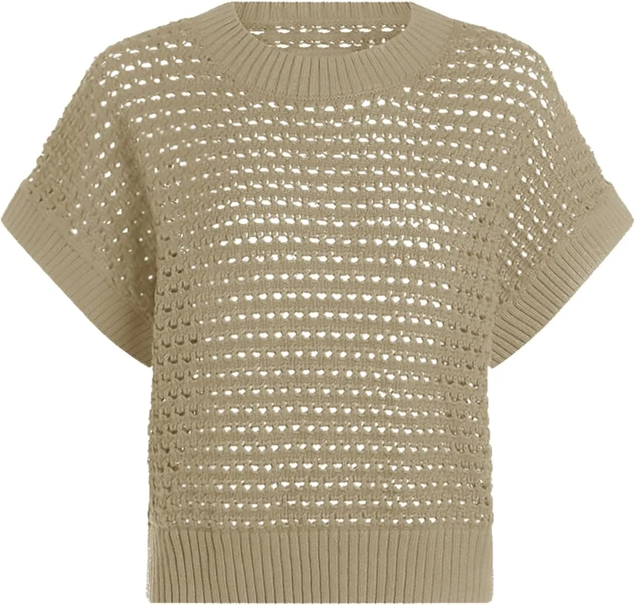 Haloumoning Girls Short Sleeve T Shirt Crewneck Knit Crop Top Hollow Out Pullovers Sweater 5-14 Years