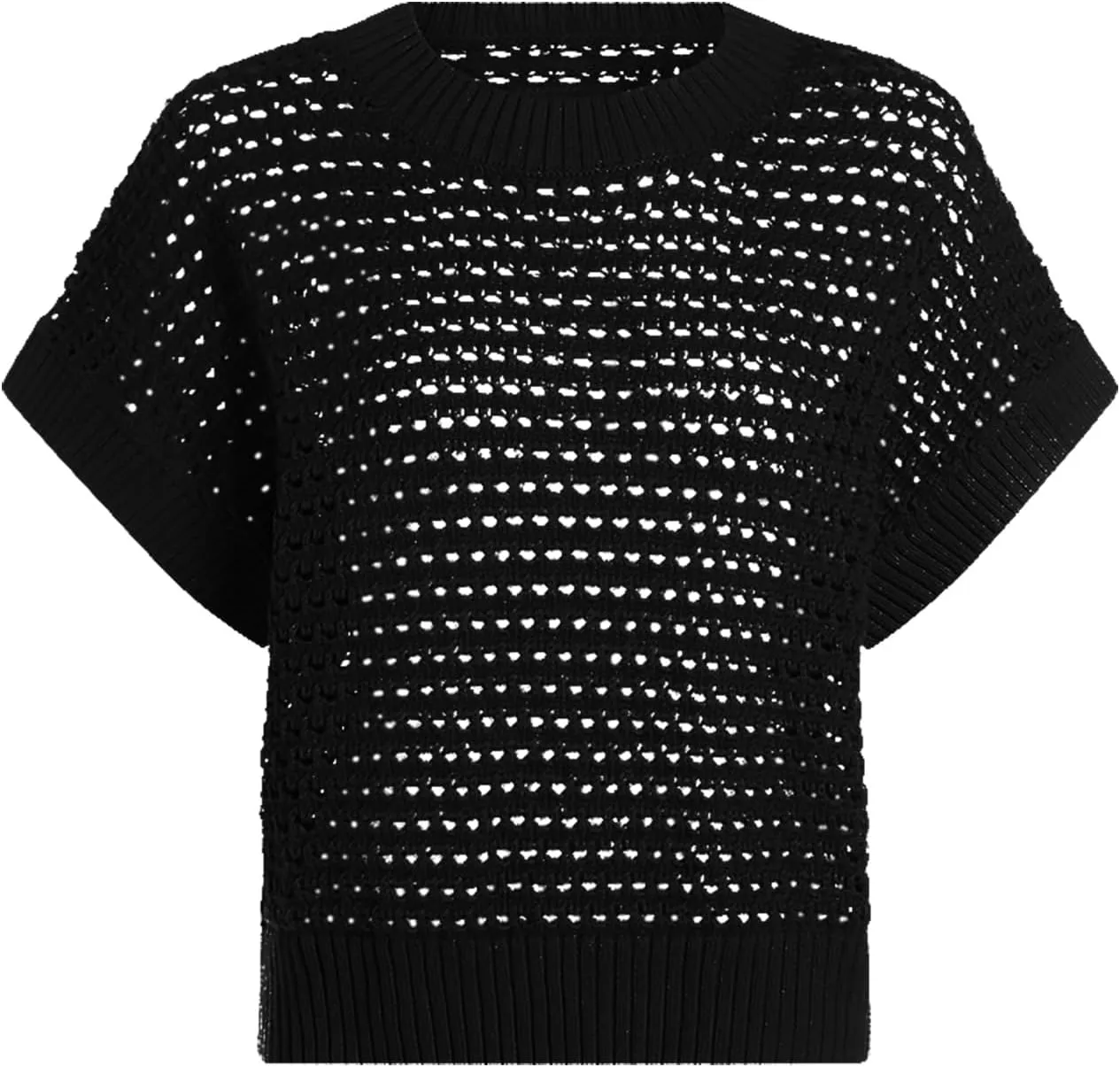 Haloumoning Girls Short Sleeve T Shirt Crewneck Knit Crop Top Hollow Out Pullovers Sweater 5-14 Years
