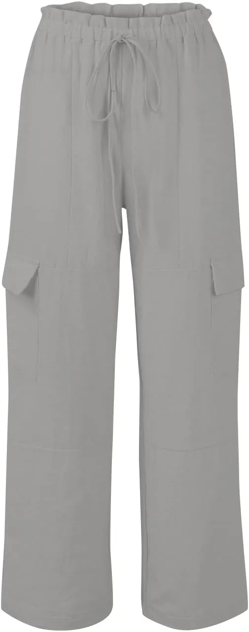 High Waisted Linen Pants Women Plus Size Baggy Wide Leg Palazzo Pants Lightweight Cargo Pant Summer Beach Pant