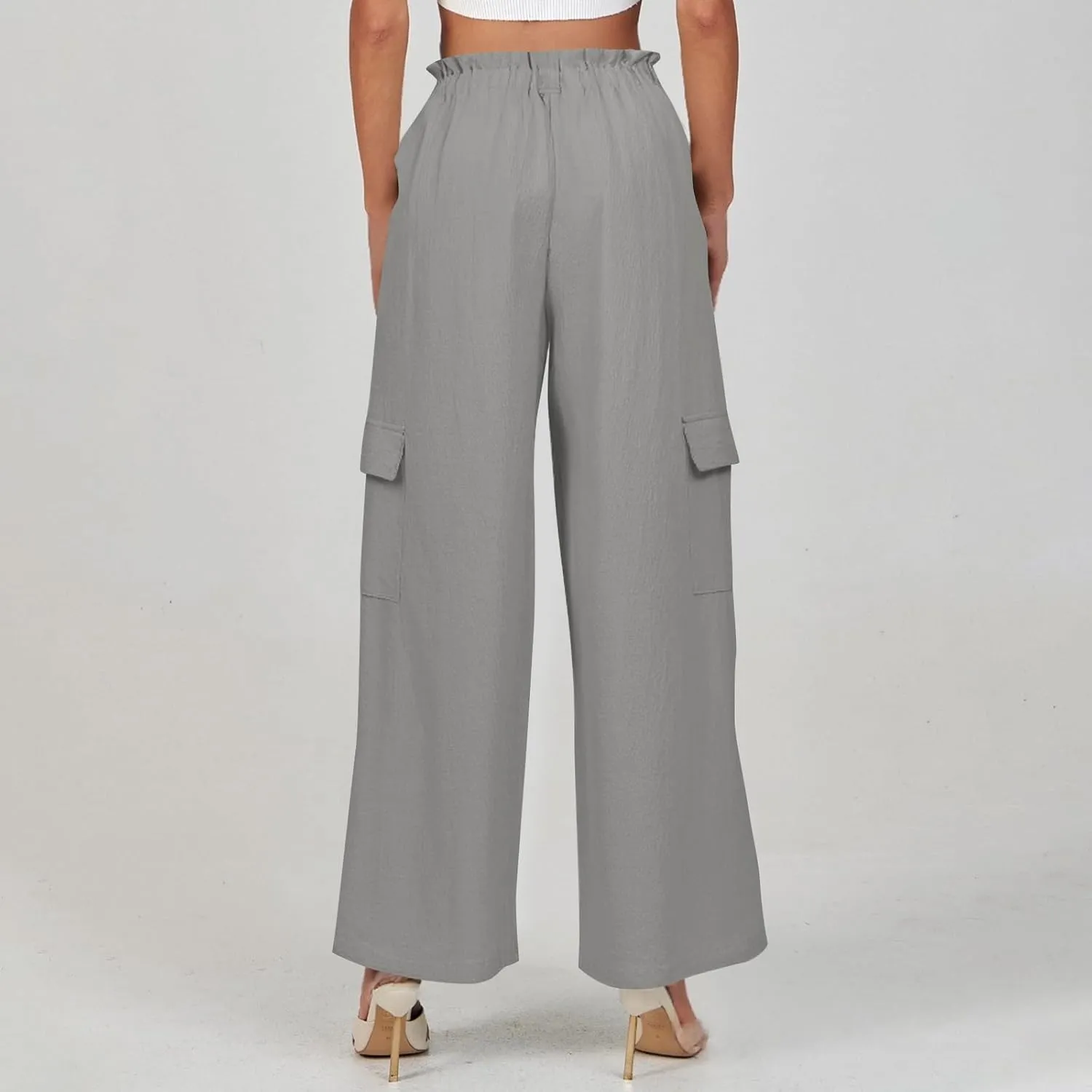 High Waisted Linen Pants Women Plus Size Baggy Wide Leg Palazzo Pants Lightweight Cargo Pant Summer Beach Pant