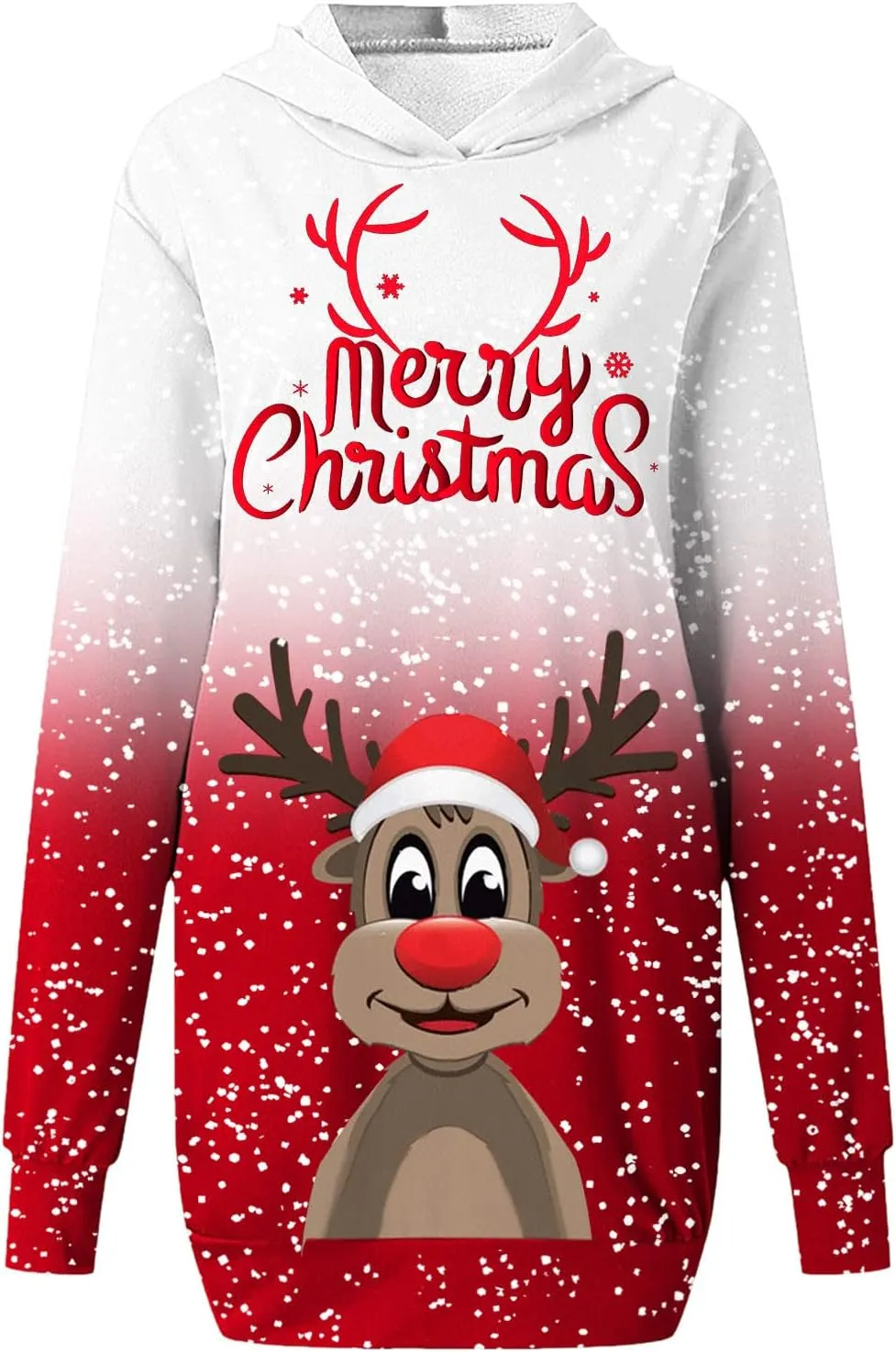 Hoodies Dress for Women Ugly Christmas Print Long Sleeve Casual Loose Long Bodycon Tunic Sweatshirt Dress with Pocket