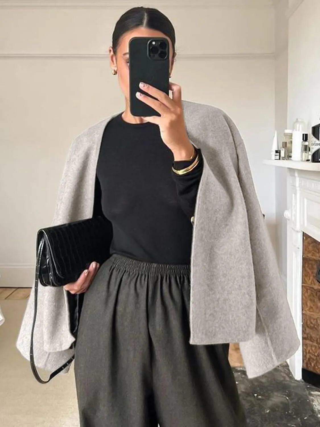 HOTIAN Women Plus Size Cropped Wool Blend Coats Long Sleeve Coat Jacket Peacoat Fall Winter Outwear Overcoat