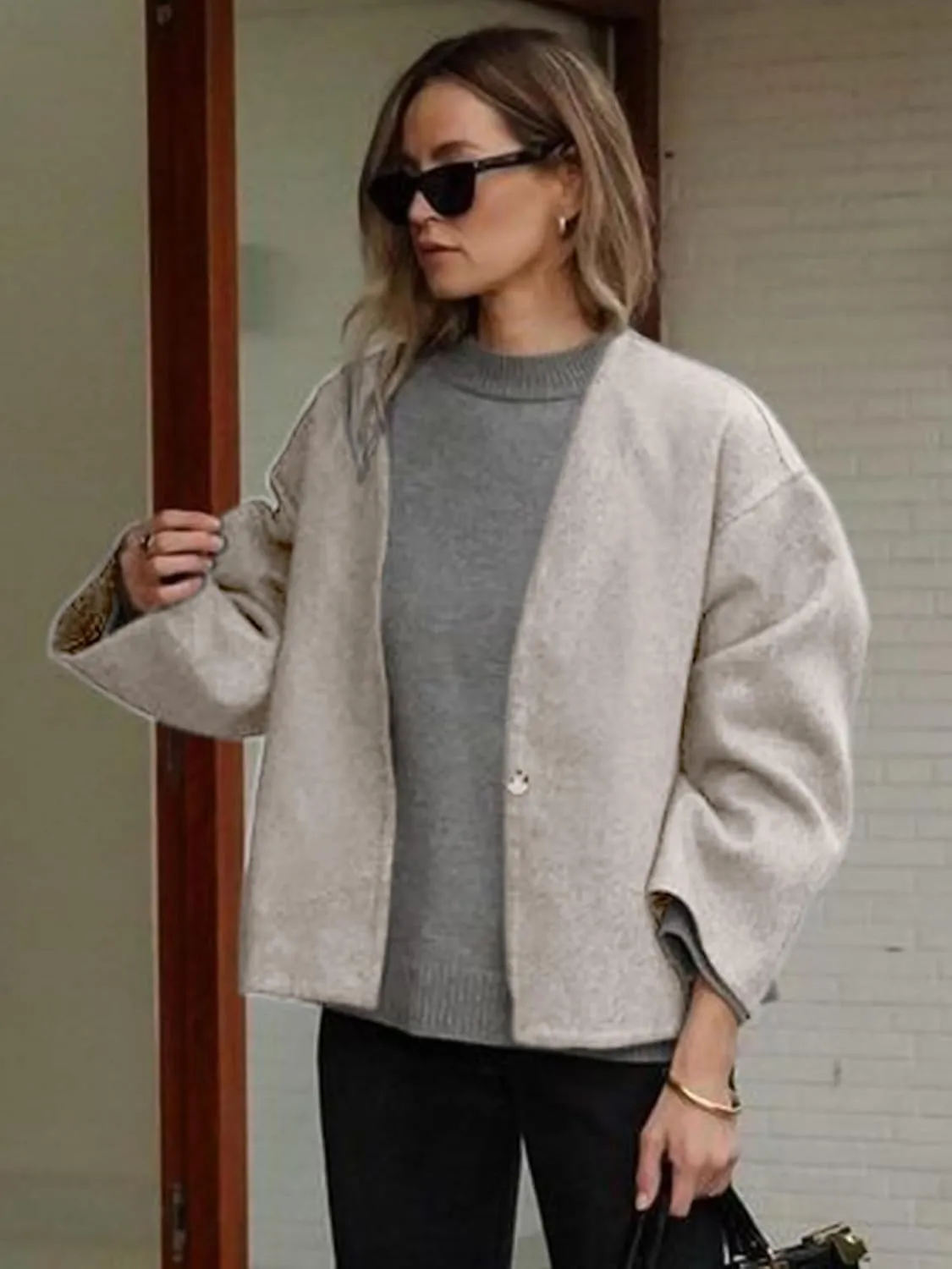HOTIAN Women Plus Size Cropped Wool Blend Coats Long Sleeve Coat Jacket Peacoat Fall Winter Outwear Overcoat