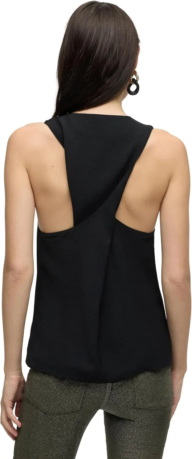 HUDSON Women's High Neck Twist Back Woven Tank Top