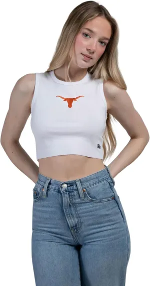 Hype & Vice Cut-Off Tank for Women (Large) - UT Austin Top for Women, Cropped Fit Tank Top, College Shirts for Game Days - White
