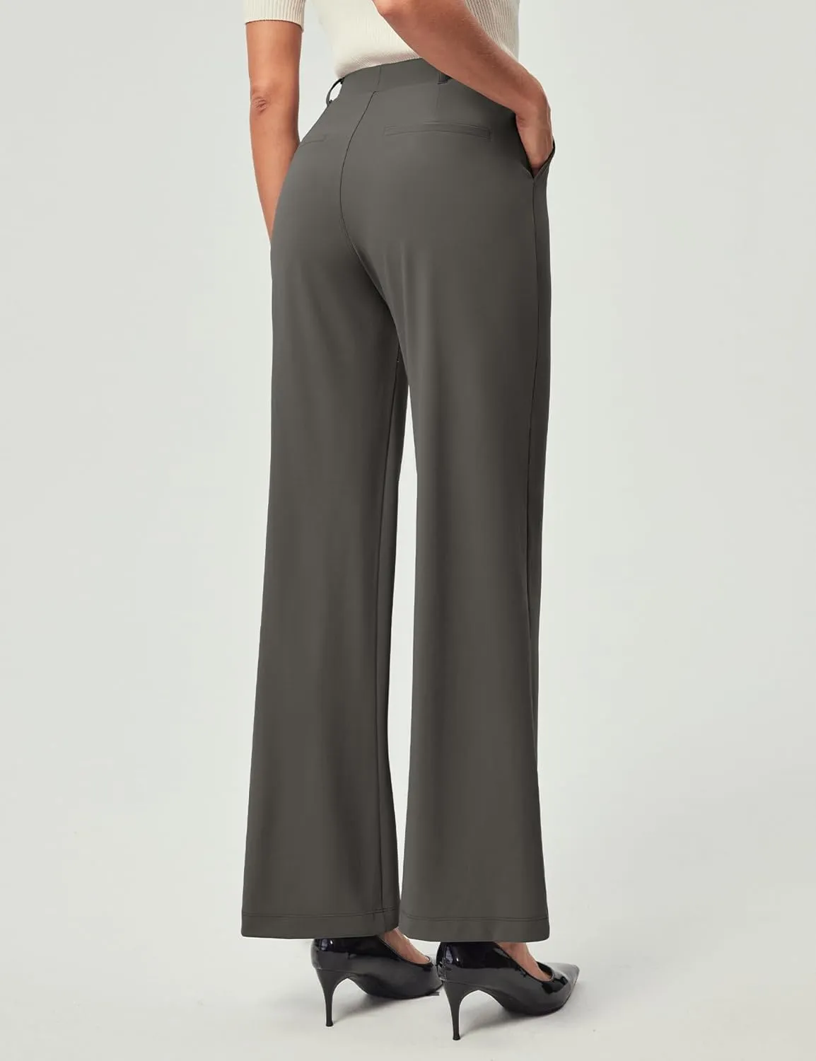 IUGA Womens Dress Pants Wide Leg Pull On Stretchy Work Pants Women High Waisted Business Casual Trousers with Pockets