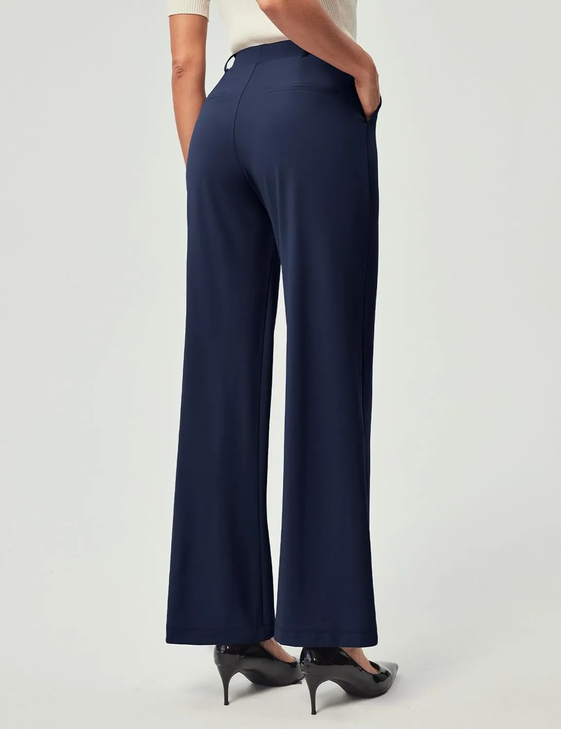 IUGA Womens Dress Pants Wide Leg Pull On Stretchy Work Pants Women High Waisted Business Casual Trousers with Pockets
