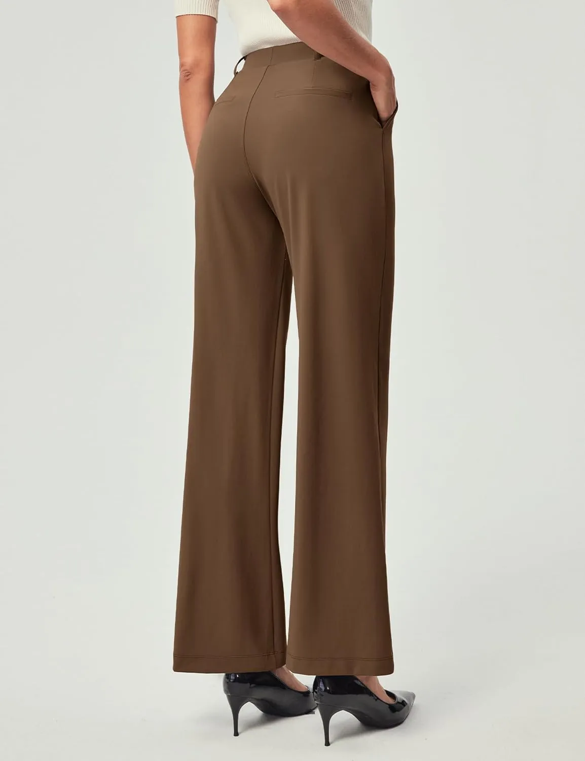 IUGA Womens Dress Pants Wide Leg Pull On Stretchy Work Pants Women High Waisted Business Casual Trousers with Pockets