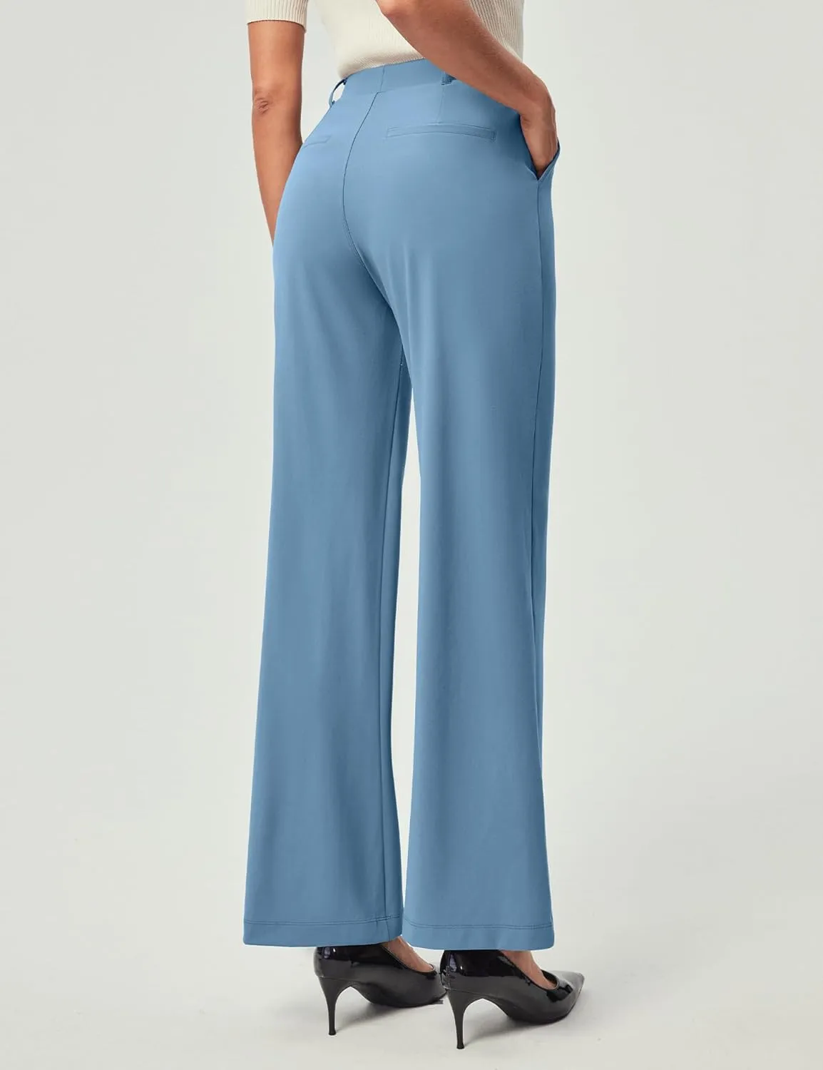 IUGA Womens Dress Pants Wide Leg Pull On Stretchy Work Pants Women High Waisted Business Casual Trousers with Pockets