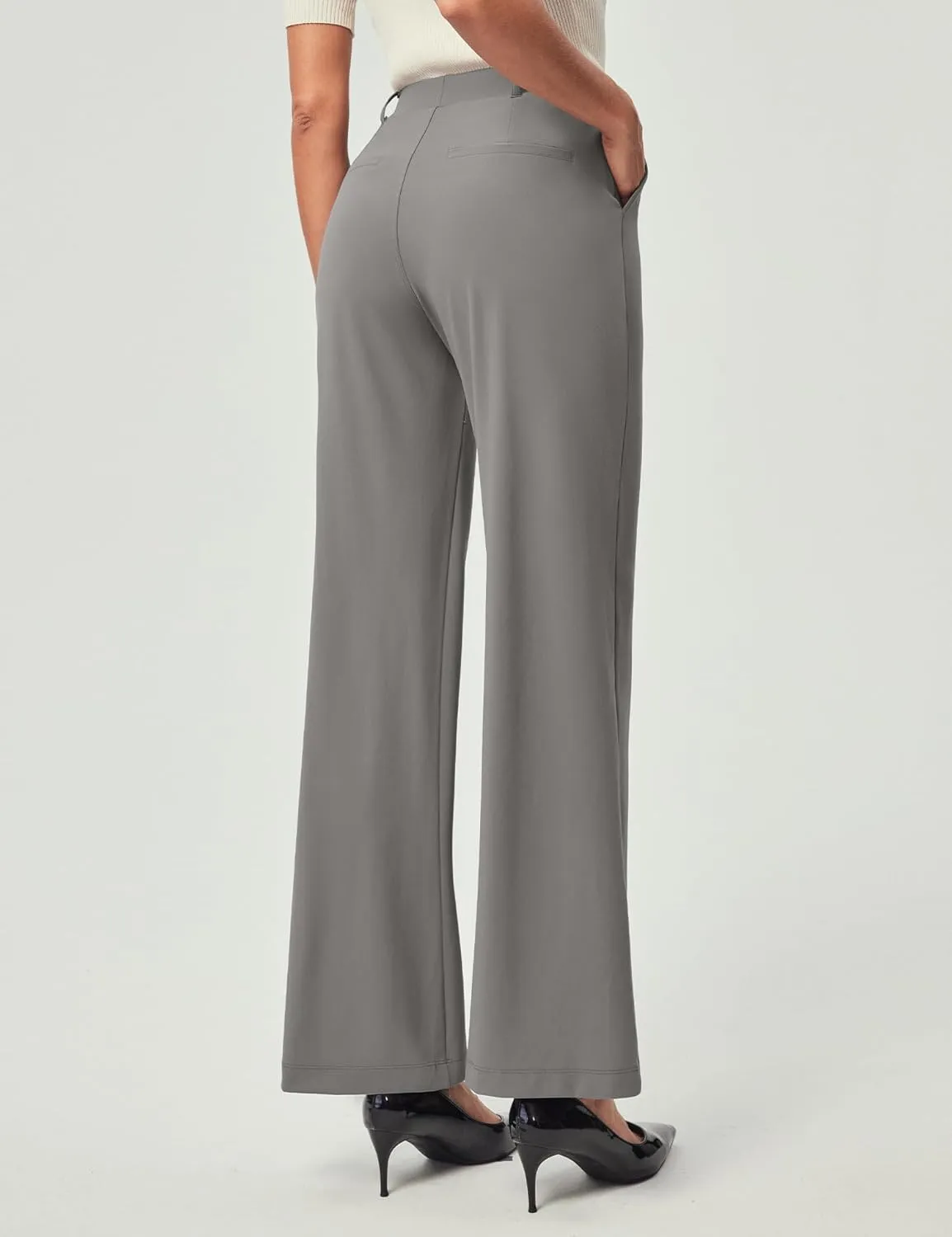 IUGA Womens Dress Pants Wide Leg Pull On Stretchy Work Pants Women High Waisted Business Casual Trousers with Pockets