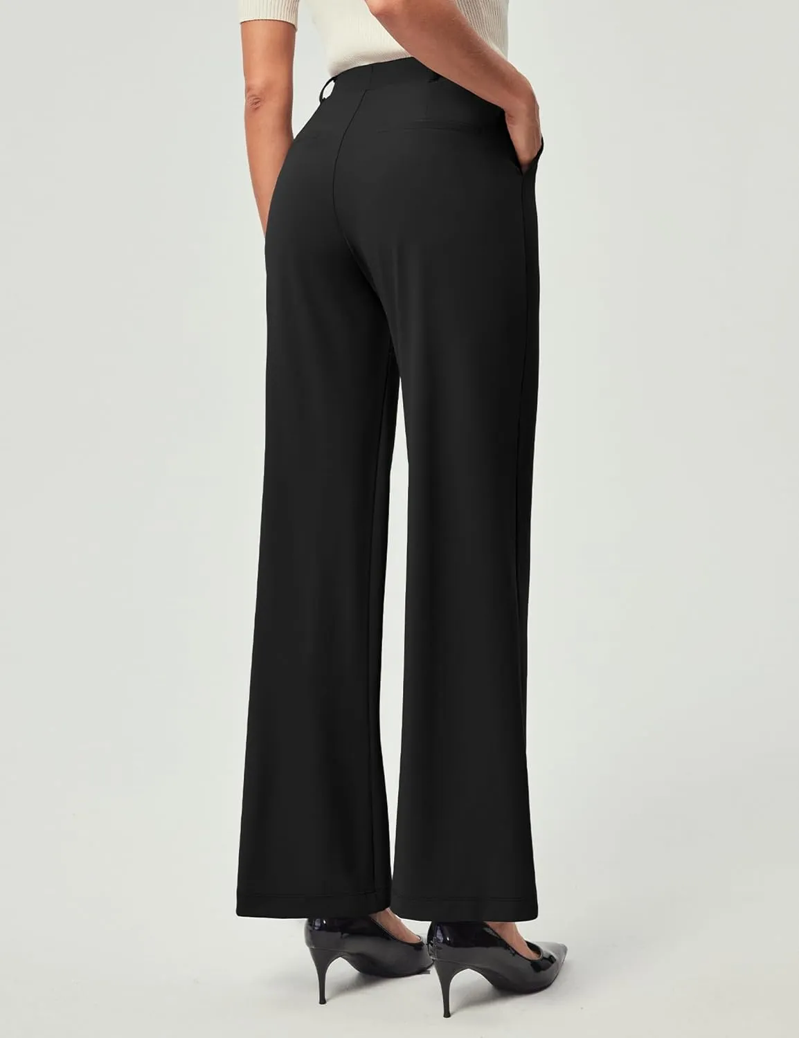 IUGA Womens Dress Pants Wide Leg Pull On Stretchy Work Pants Women High Waisted Business Casual Trousers with Pockets