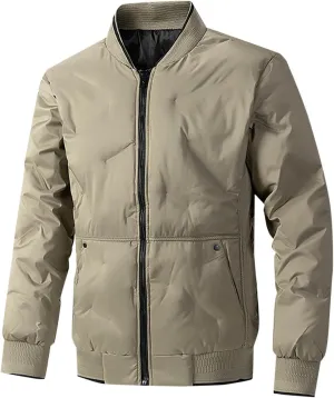 Jackets for Men Fashion Winter Zip up Long Sleeve No Hood down Jacket Casual Lightweight Warm Windbreaker Coat Pocket