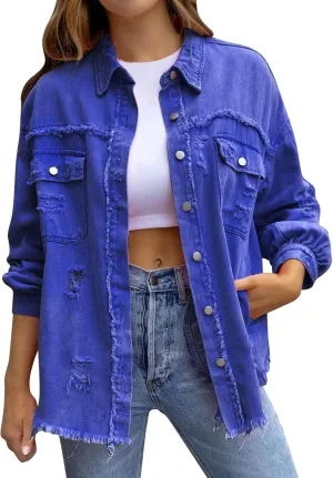 Jackets To Wear Over Dresses Women's Trendy Ripped Oversized Denim Jacket Casual Long Boyfriend Denim Shirt Dress