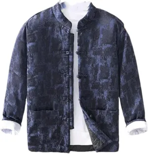 Japanese Retro Men's Button Up Casual Warm Cotton Wadded Jacket Coat Loose Full Chinese Stand Collar Padded Coat