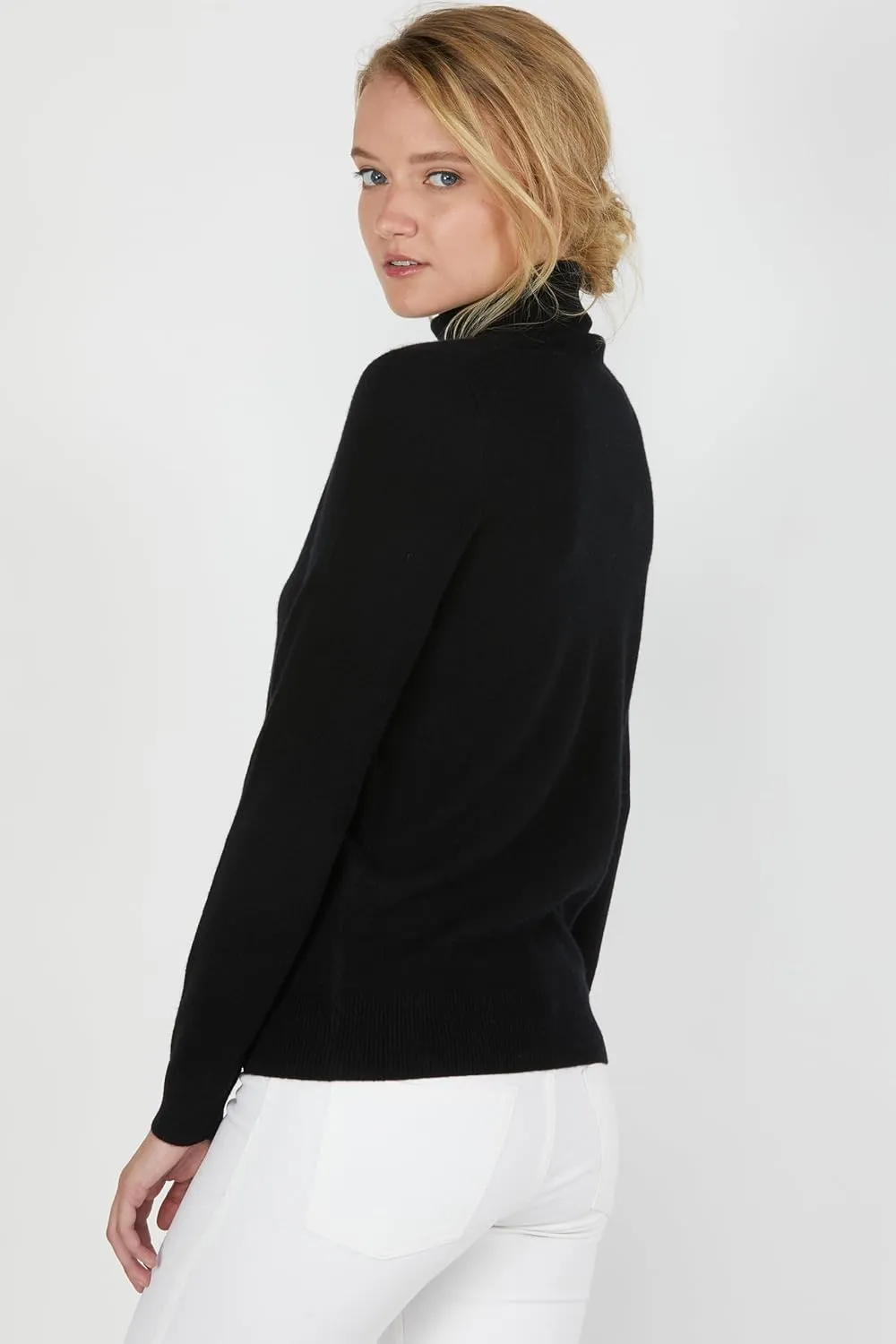 JENNIE LIU Women's 100% Pure Cashmere Long Sleeve Pullover Turtleneck Sweater