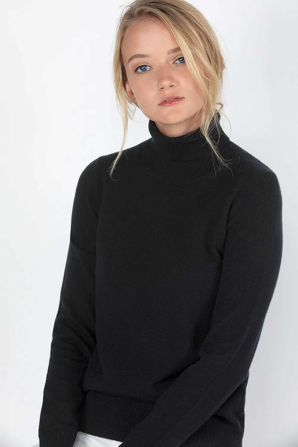JENNIE LIU Women's 100% Pure Cashmere Long Sleeve Pullover Turtleneck Sweater