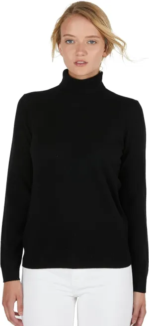 JENNIE LIU Women's 100% Pure Cashmere Long Sleeve Pullover Turtleneck Sweater