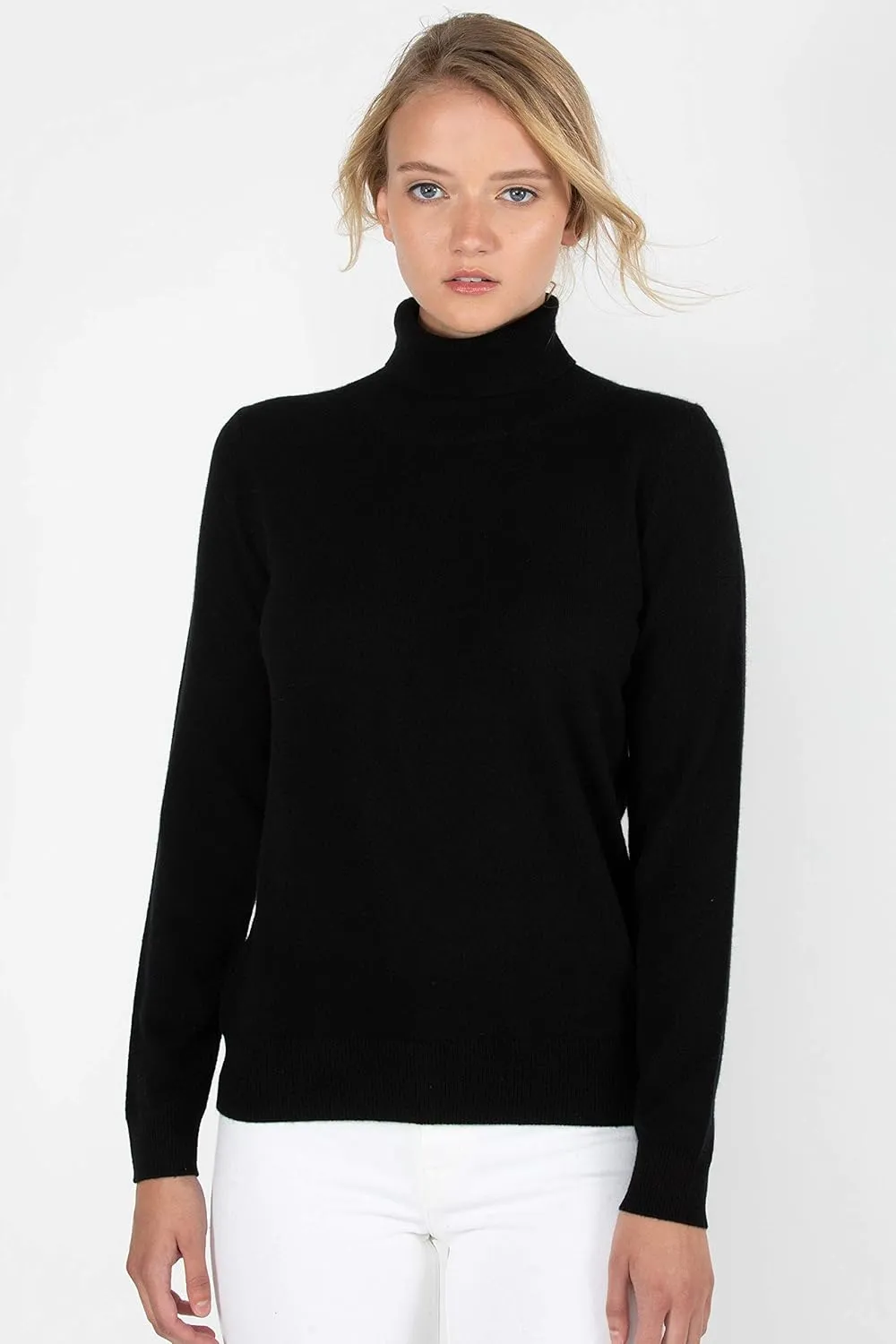JENNIE LIU Women's 100% Pure Cashmere Long Sleeve Pullover Turtleneck Sweater