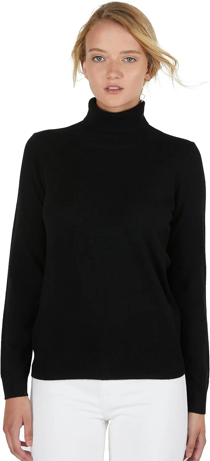 JENNIE LIU Women's 100% Pure Cashmere Long Sleeve Pullover Turtleneck Sweater