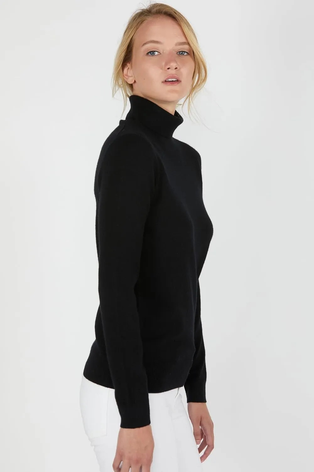 JENNIE LIU Women's 100% Pure Cashmere Long Sleeve Pullover Turtleneck Sweater