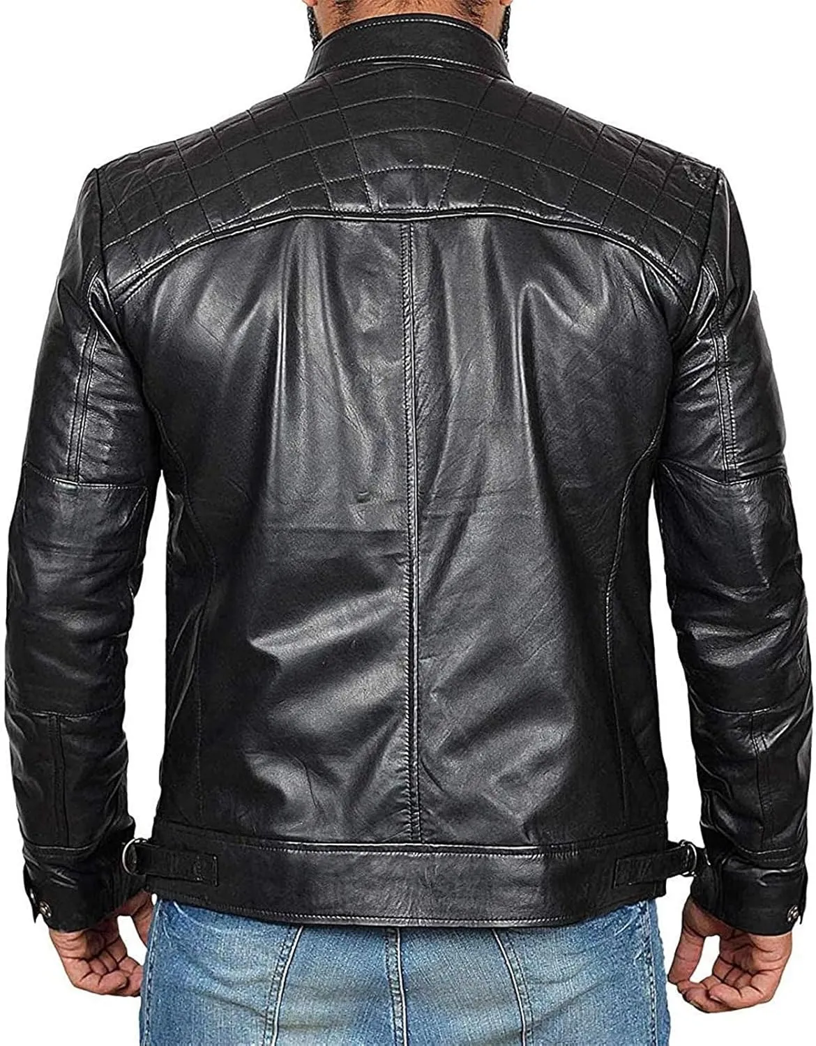 JEsilunmaMY Mens Distressed Punk Leather Jacket Vintage Stand Collar Motorcycle Bomber Jacket Casual Sport Moto Biker Coat