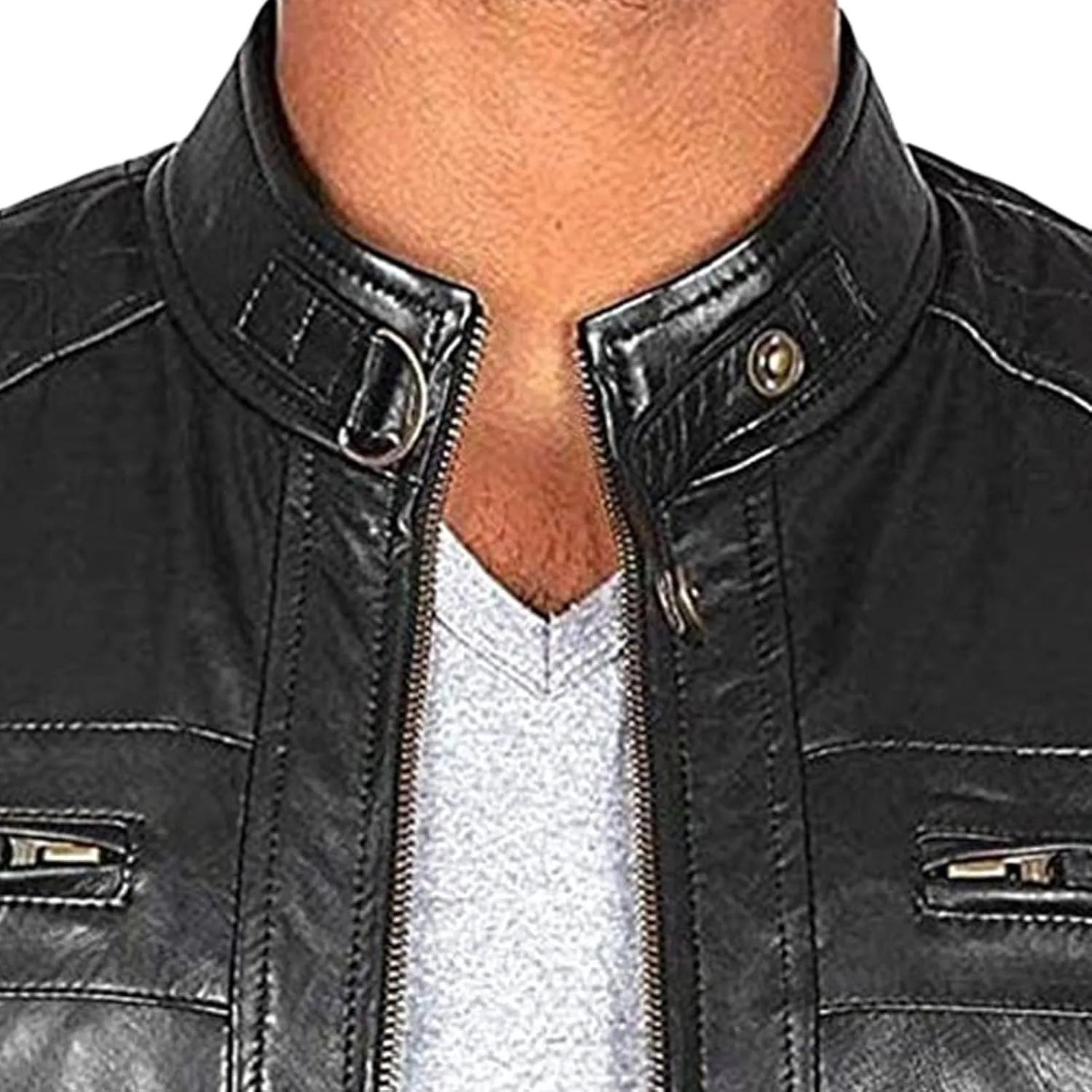 JEsilunmaMY Mens Distressed Punk Leather Jacket Vintage Stand Collar Motorcycle Bomber Jacket Casual Sport Moto Biker Coat