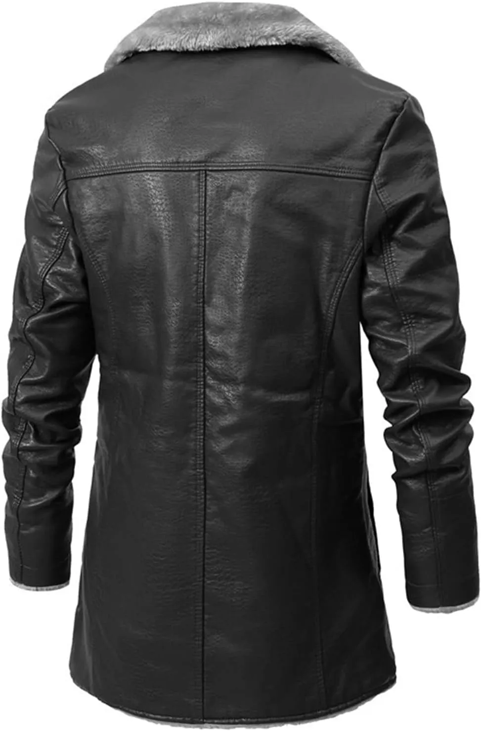 JEsilunmaMY Mens Fur Suit Collar Trench Coat Fashion Business 3 Button Leather Jacket Fall Winter Fleece Sherpa Windbreaker