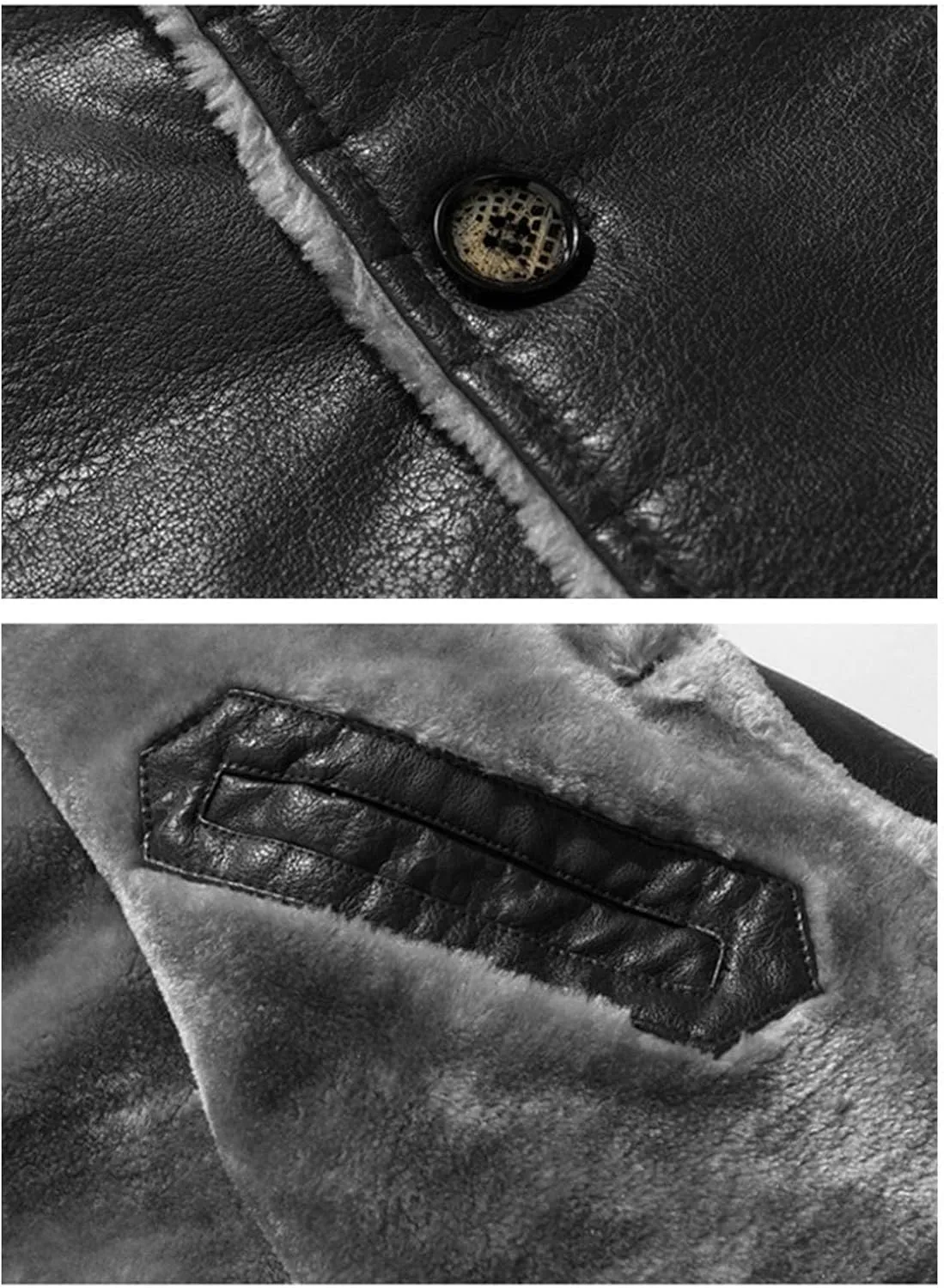JEsilunmaMY Mens Fur Suit Collar Trench Coat Fashion Business 3 Button Leather Jacket Fall Winter Fleece Sherpa Windbreaker