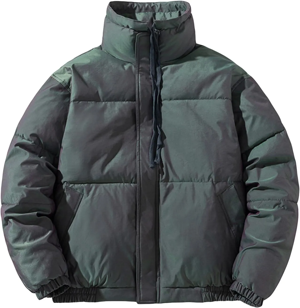 JEsilunmaMY Mens Winter Thicken Padded Coat Casual Stand Collar Solid Color Puffer Jacket Solid Color Cotton Down Outwear