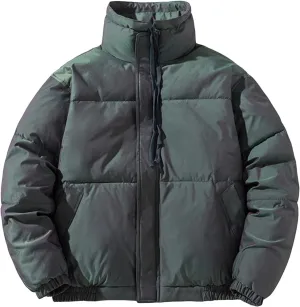 JEsilunmaMY Mens Winter Thicken Padded Coat Casual Stand Collar Solid Color Puffer Jacket Solid Color Cotton Down Outwear