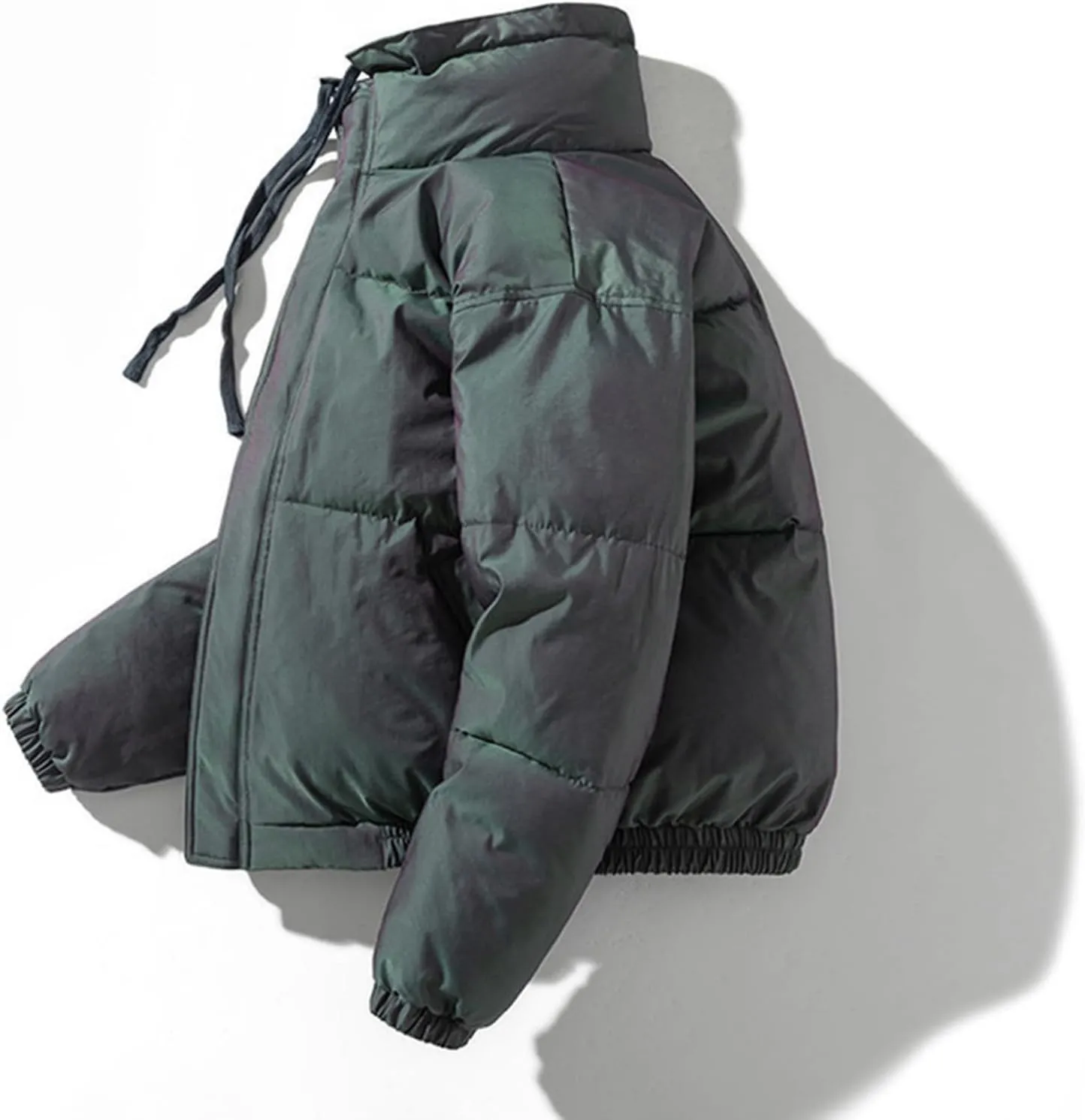 JEsilunmaMY Mens Winter Thicken Padded Coat Casual Stand Collar Solid Color Puffer Jacket Solid Color Cotton Down Outwear