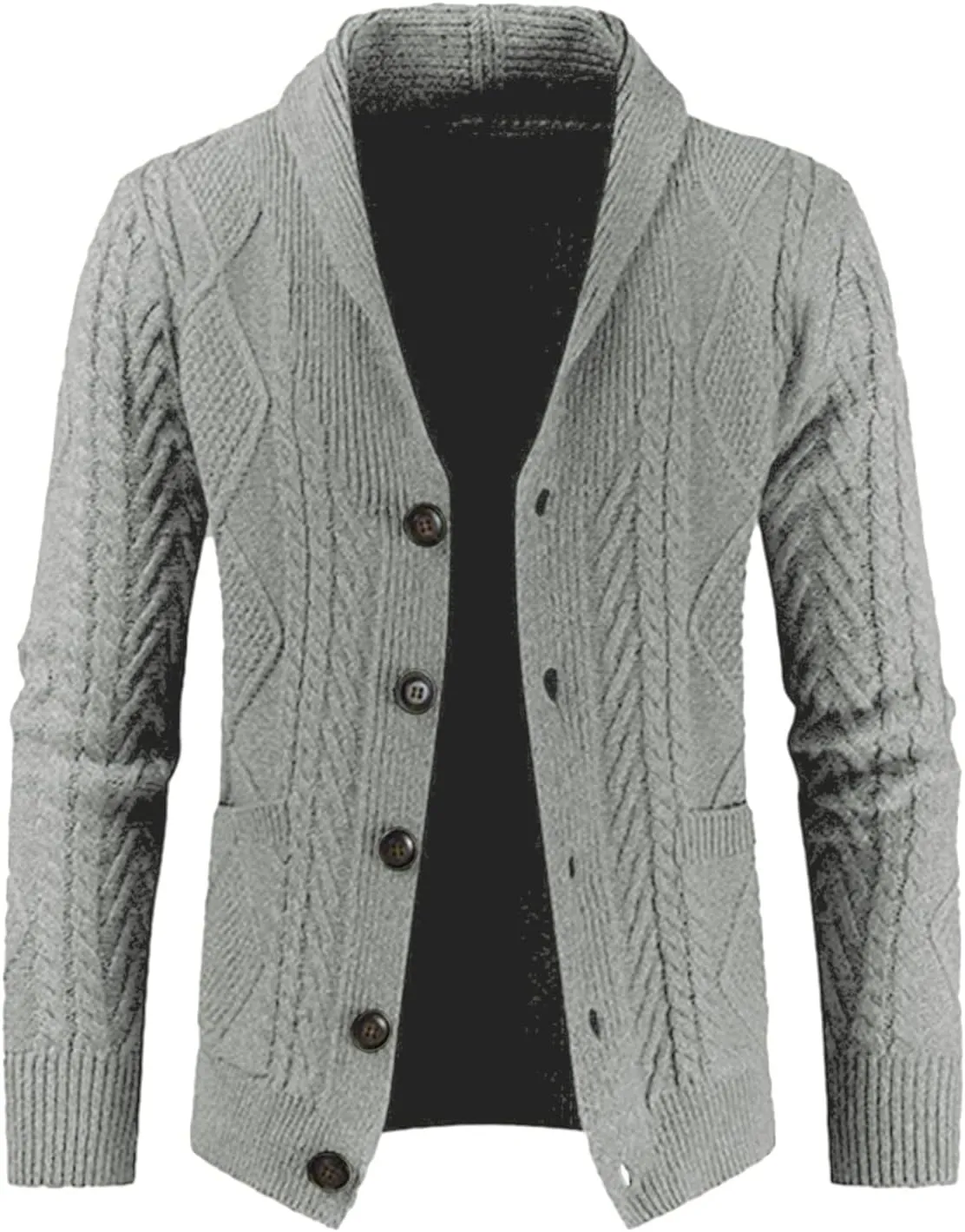 JMIERR Men's Casual Long Sleeve Shawl Collar Buttons Down Cable Knit Cardigan Sweater with Pockets