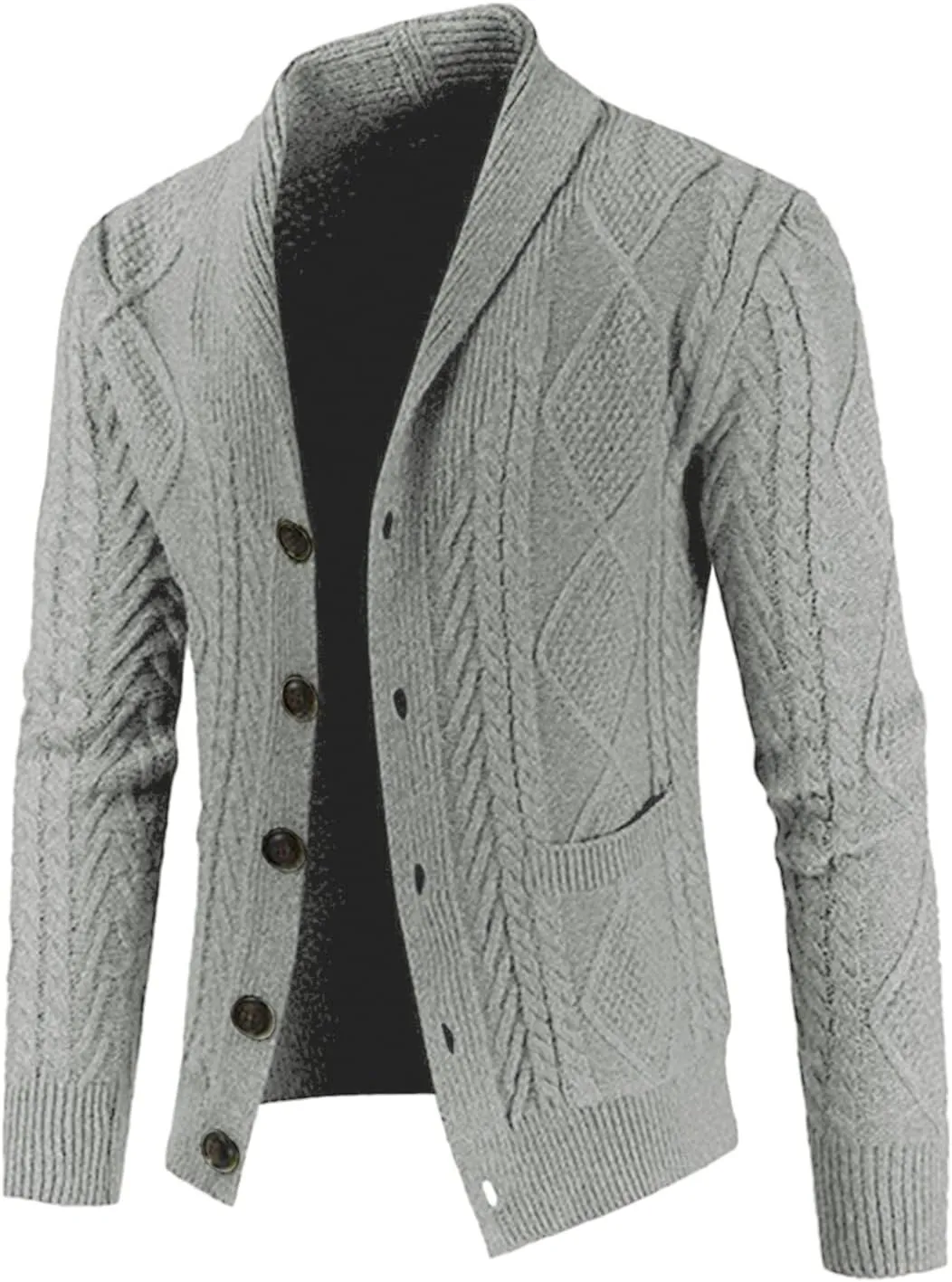 JMIERR Men's Casual Long Sleeve Shawl Collar Buttons Down Cable Knit Cardigan Sweater with Pockets