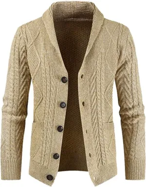 JMIERR Men's Casual Long Sleeve Shawl Collar Buttons Down Cable Knit Cardigan Sweater with Pockets