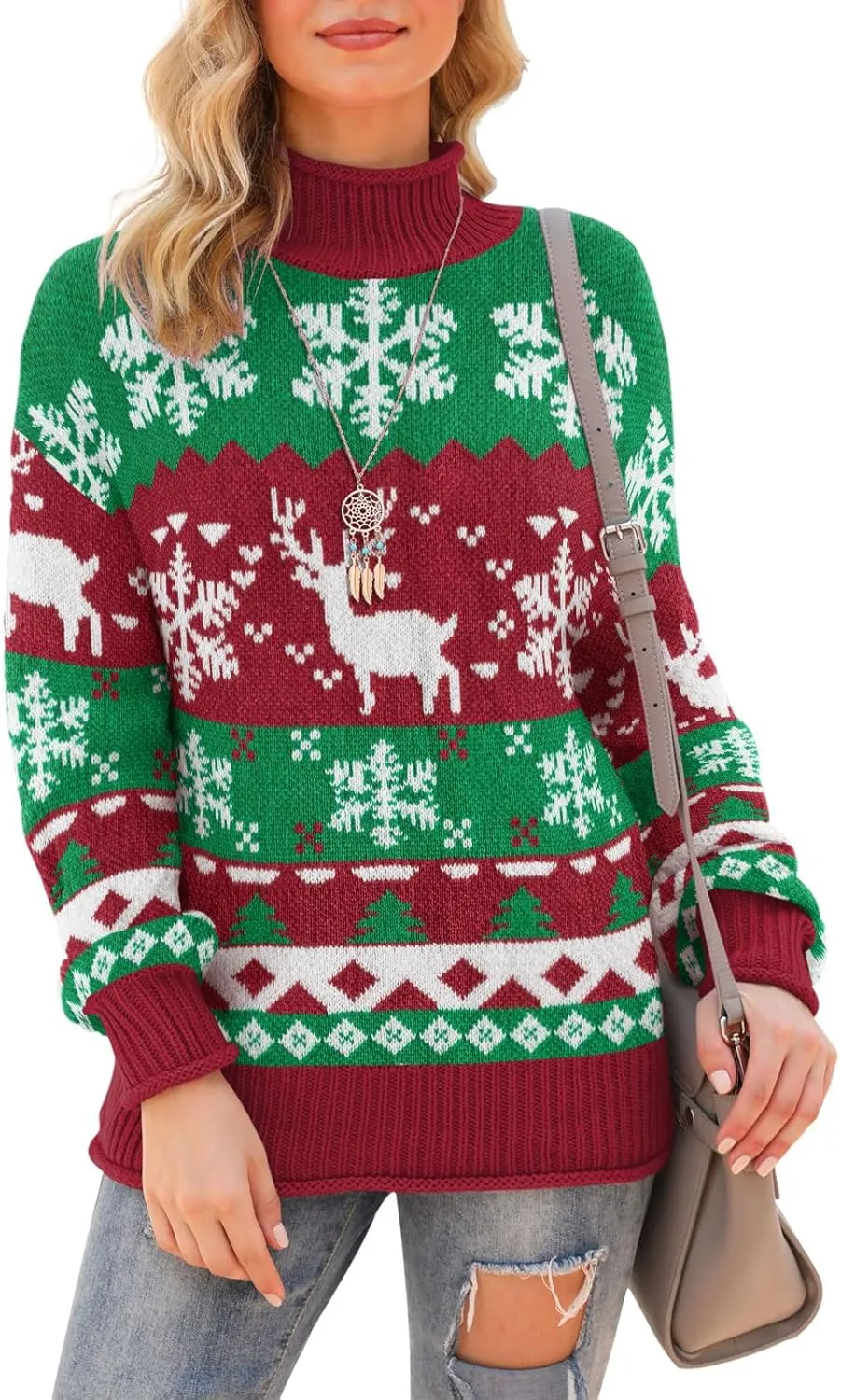 Jouica Women's Turtleneck Oversized Sweaters Batwing Long Sleeve Pullover Loose Chunky Knit Jumper