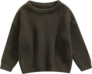 Karwuiio Toddler Baby Girl Boy Knit Sweater Round Neck Long Sleeve Pullover Sweatshirt Fall Winter Clothes