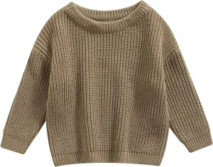 Karwuiio Toddler Baby Girl Boy Knit Sweater Round Neck Long Sleeve Pullover Sweatshirt Fall Winter Clothes