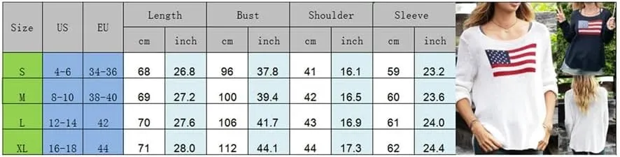 Karwuiio Women's Flag Pattern Long Sleeve Crew Neck Sweater Casual Loose 4th of July Pullover Sweater