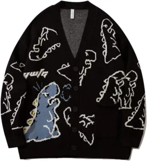 KCLOT Men's Vintage Knitted Sweater Cute Bear Printed Sweater Oversize Round Neck Pullover Jumper