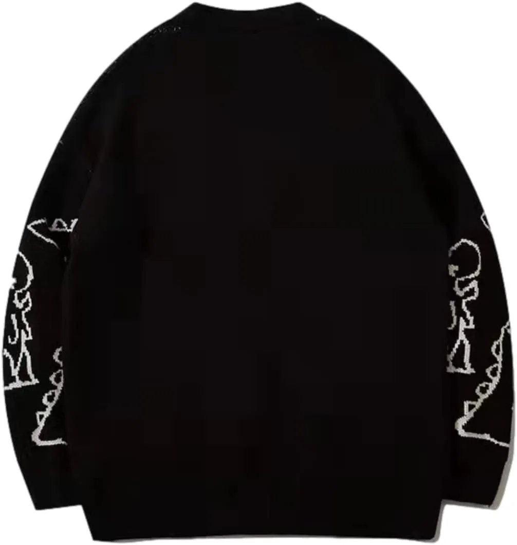 KCLOT Men's Vintage Knitted Sweater Cute Bear Printed Sweater Oversize Round Neck Pullover Jumper
