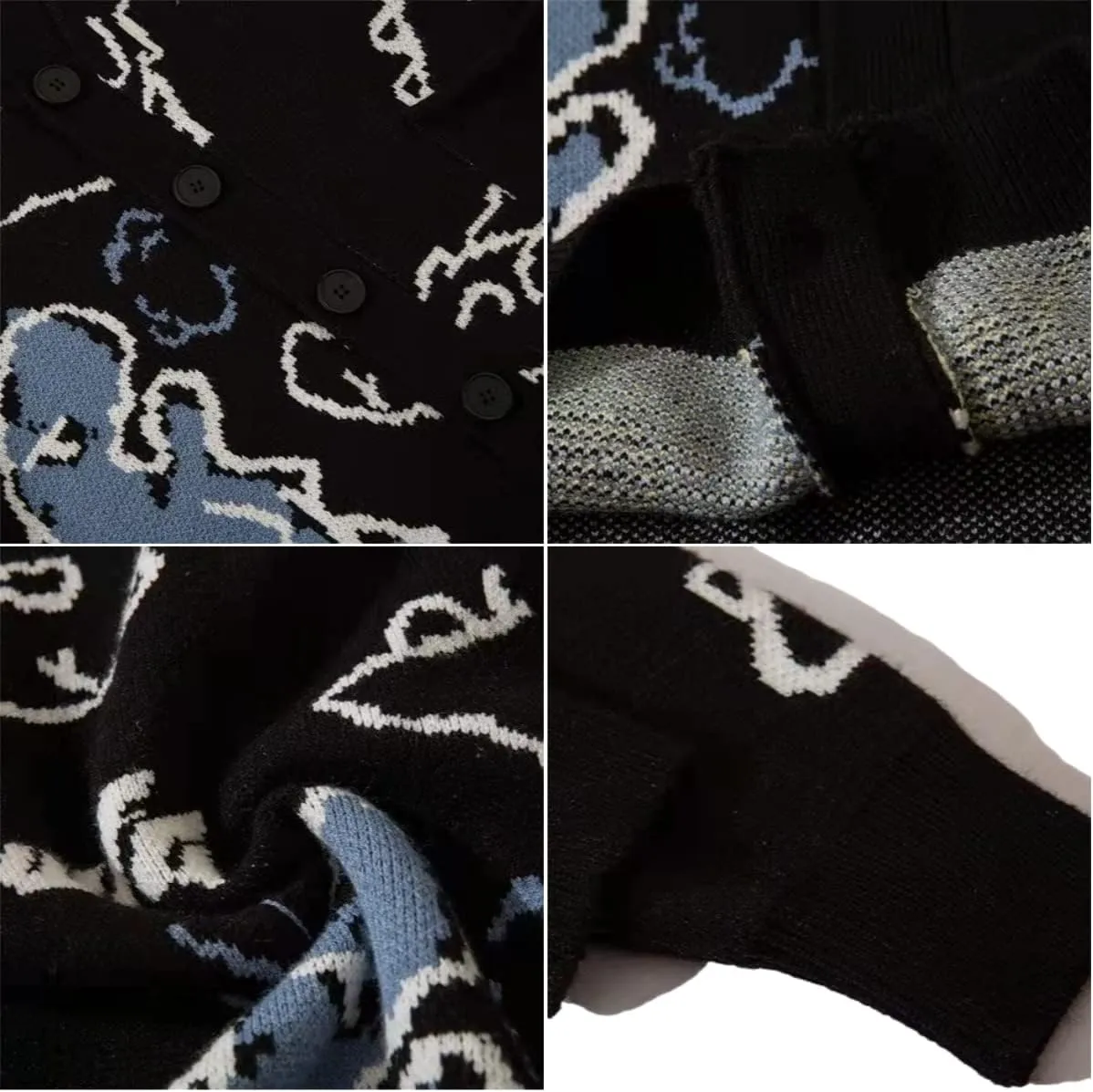 KCLOT Men's Vintage Knitted Sweater Cute Bear Printed Sweater Oversize Round Neck Pullover Jumper