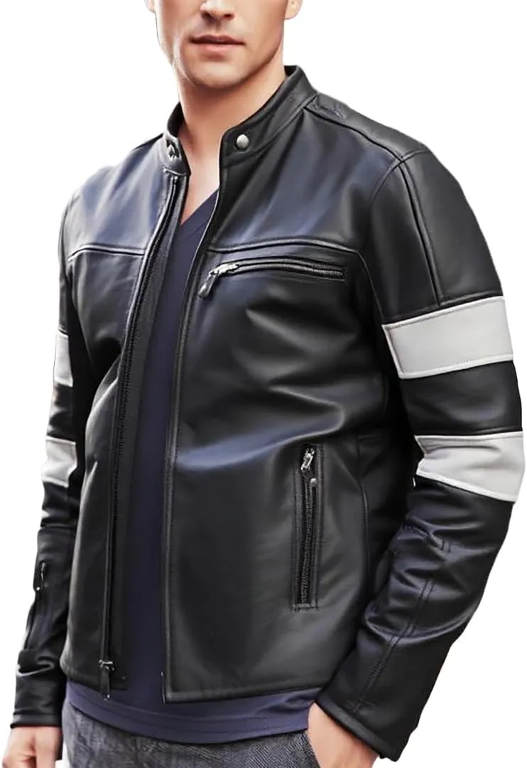 Keanu Reeves Jacket - Black Retro Motorcycle Genuine Lambskin Leather Biker Jacket for Men