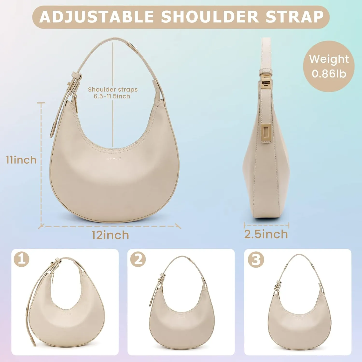 Keyli Shoulder Bag for Women Stylish Casual Clutch Purses for Women 3 Ways Adjust Strap Hobo Handbags with Zip Closure